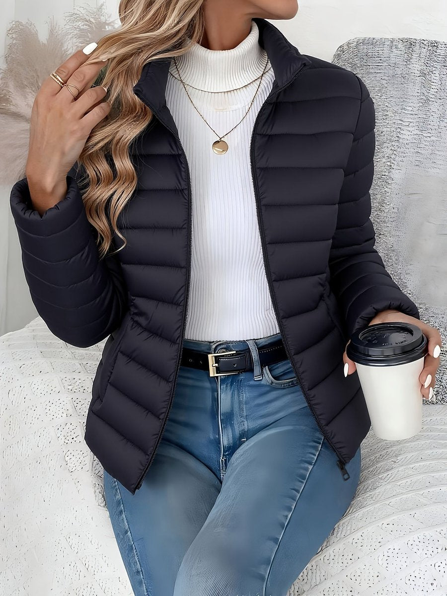 Stand Collar Zip Front Lightweight Quilted Puffer Jacket 9