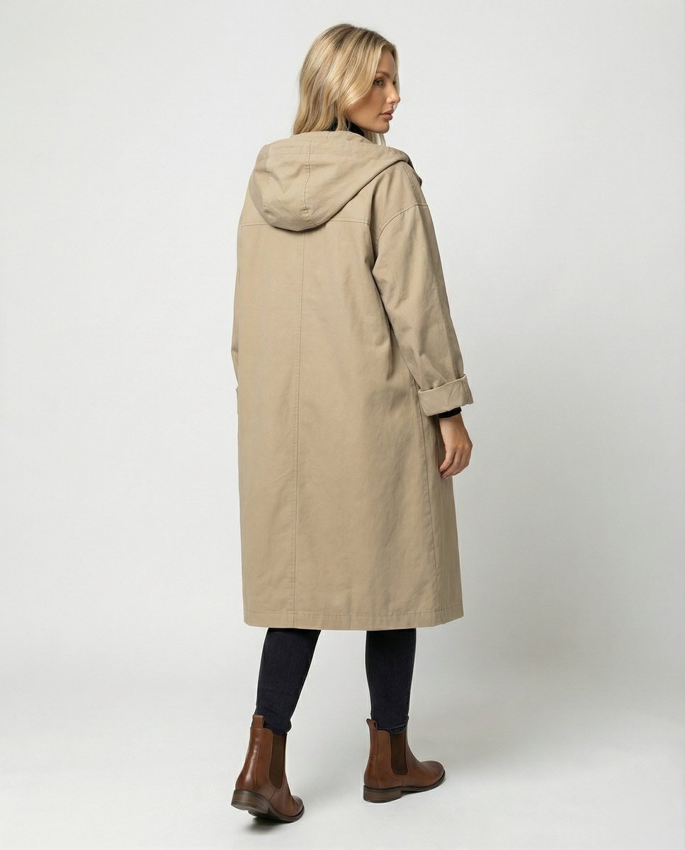 Hooded Button Front Patch Pocket Longline Trench Coat 3