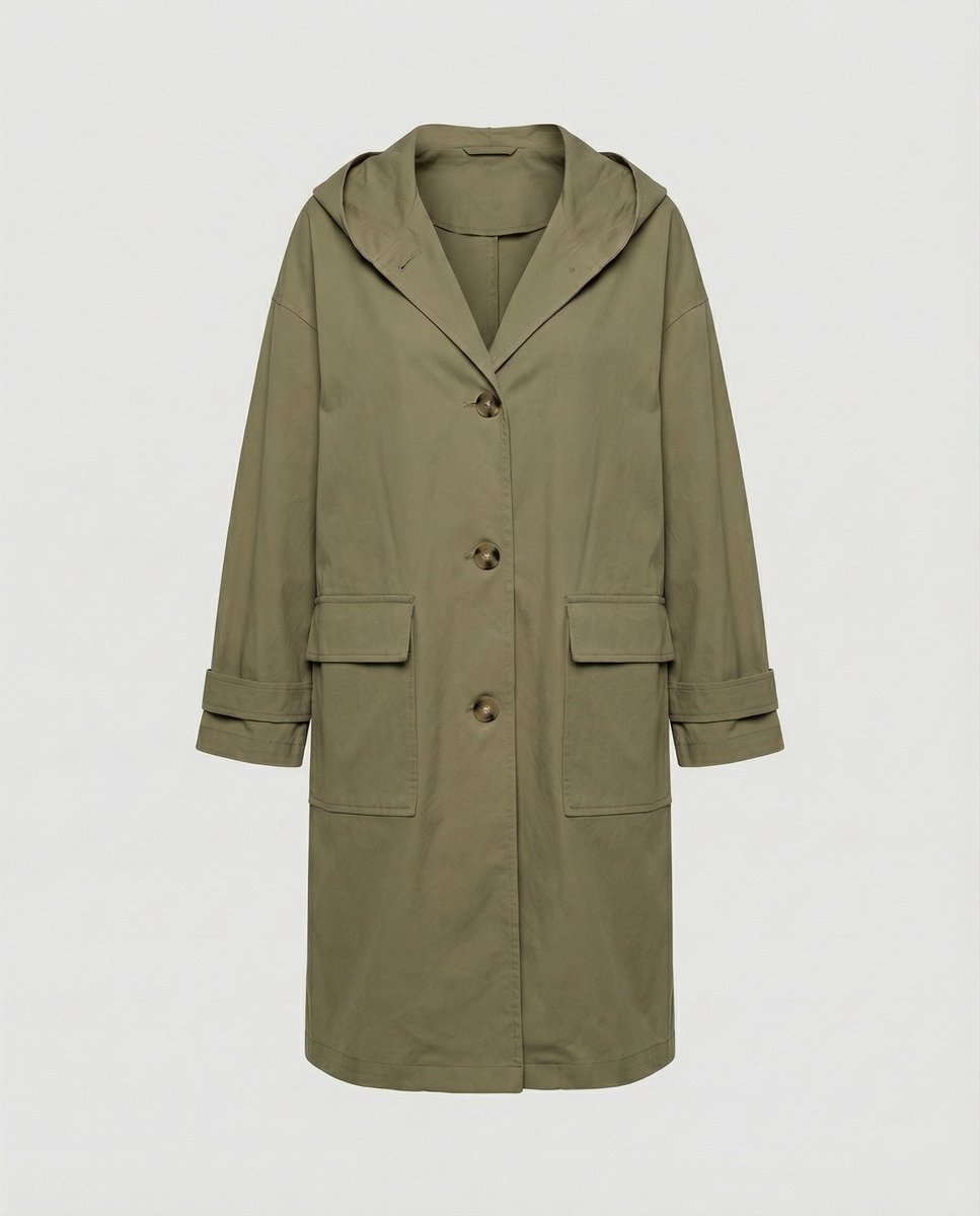 Hooded Button Front Patch Pocket Longline Trench Coat 5