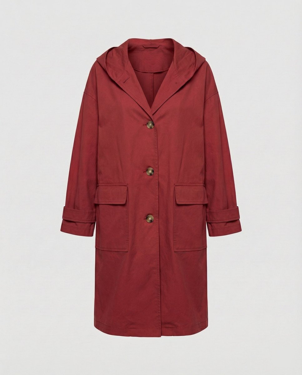Hooded Button Front Patch Pocket Longline Trench Coat 6
