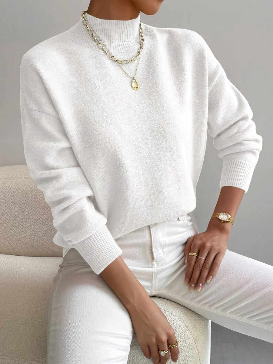 Mock Neck Drop Shoulder Long Sleeve Knit Sweater 2