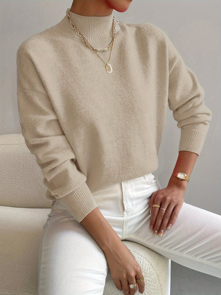 Mock Neck Drop Shoulder Long Sleeve Knit Sweater 5
