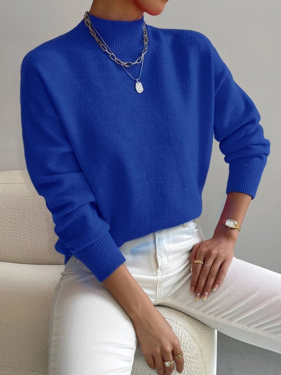 Mock Neck Drop Shoulder Long Sleeve Knit Sweater 9