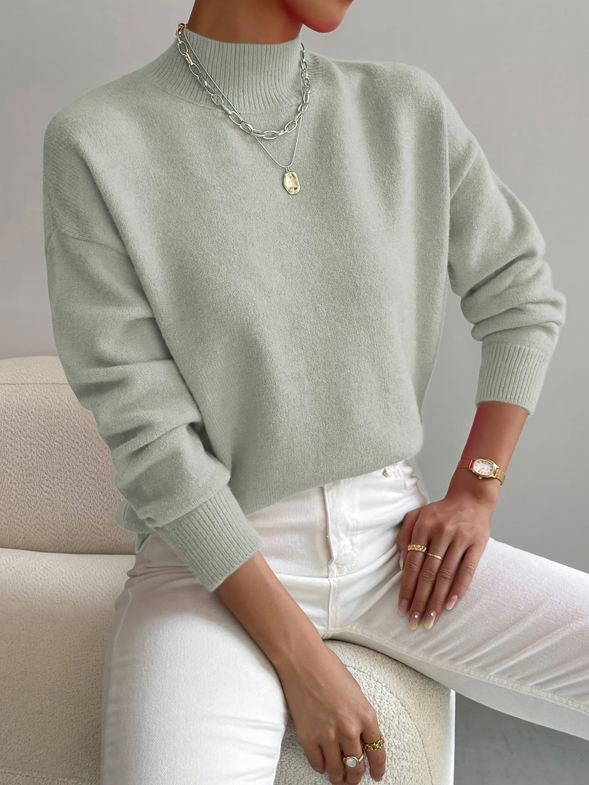 Mock Neck Long Sleeve Relaxed Knit Sweater