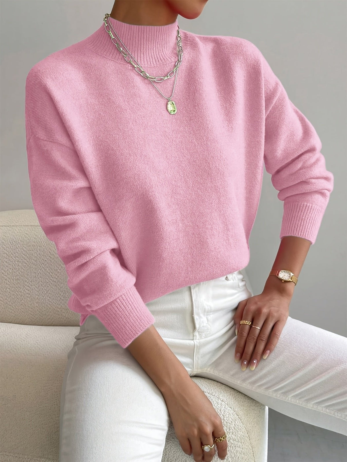 Mock Neck Long Sleeve Relaxed Knit Sweater 3