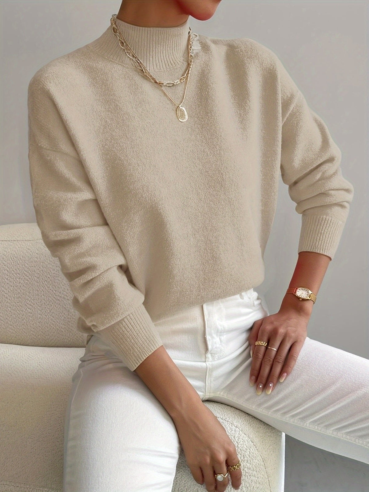 Mock Neck Long Sleeve Relaxed Knit Sweater 5