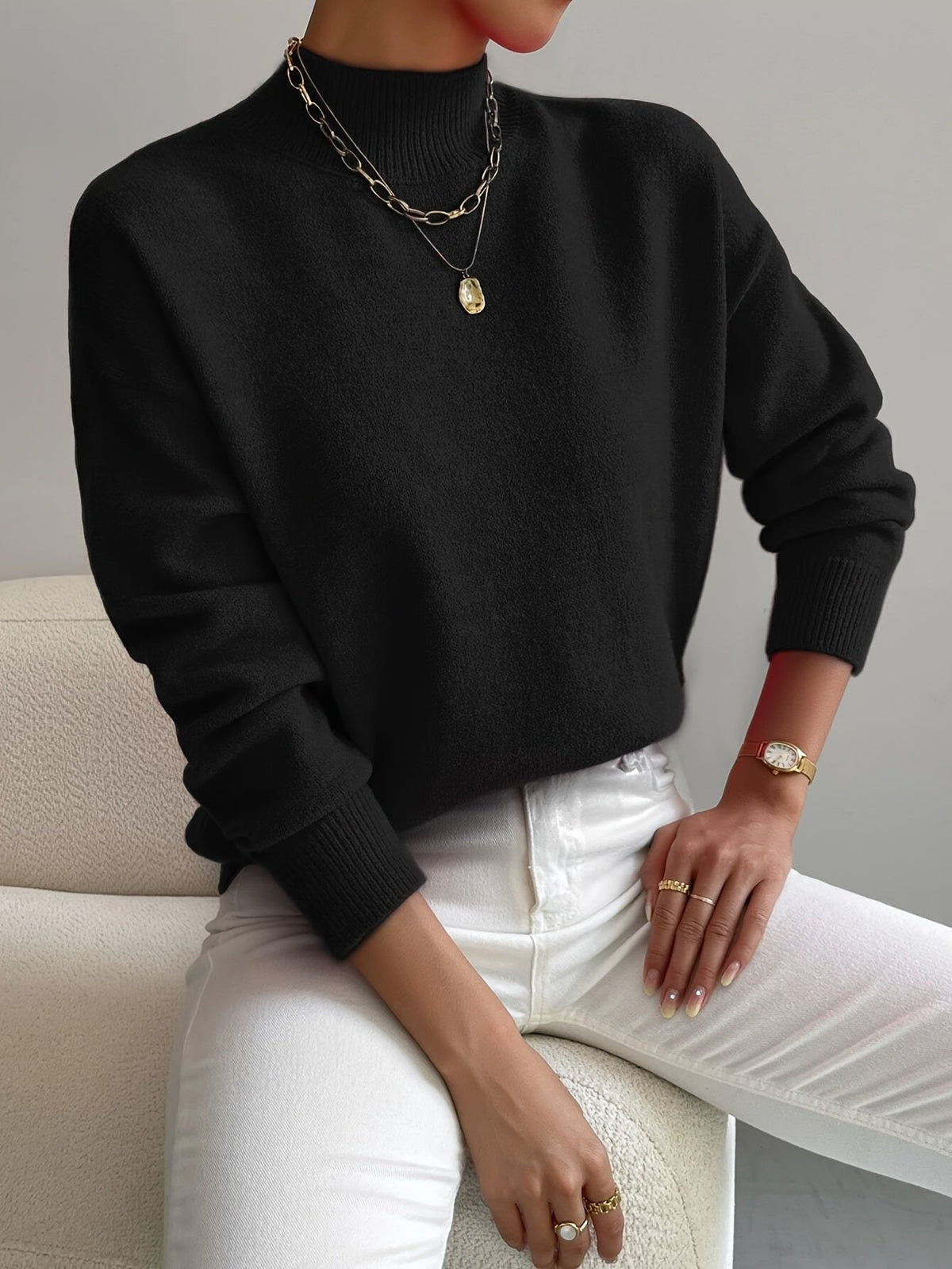 Mock Neck Long Sleeve Relaxed Knit Sweater 6