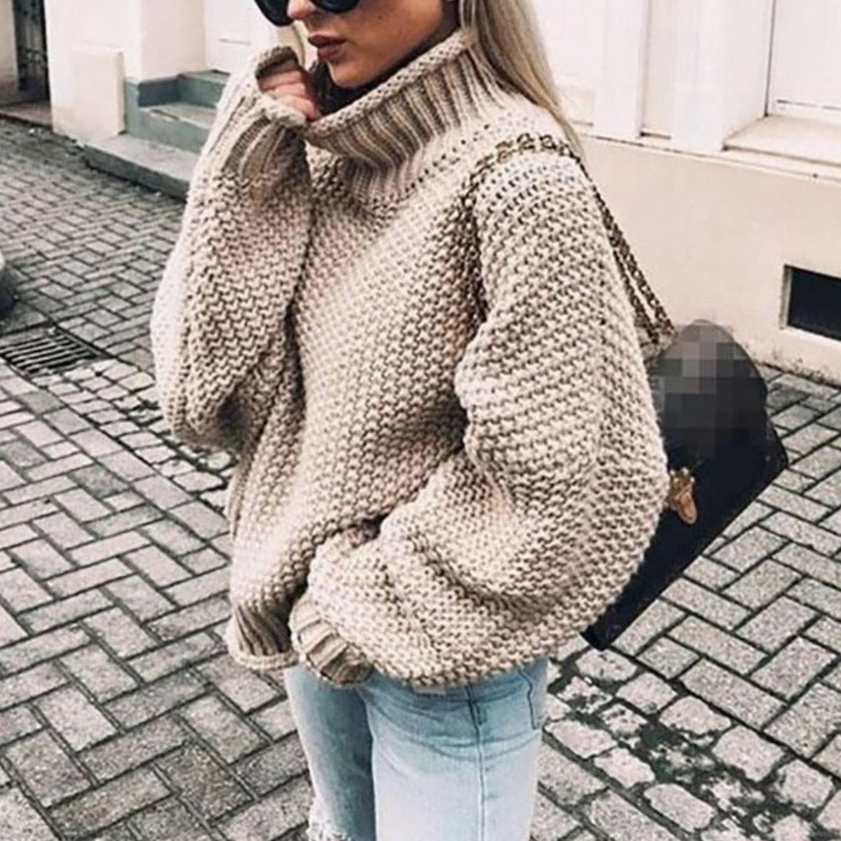 Turtleneck Long Sleeve Oversized Chunky Knit Sweater