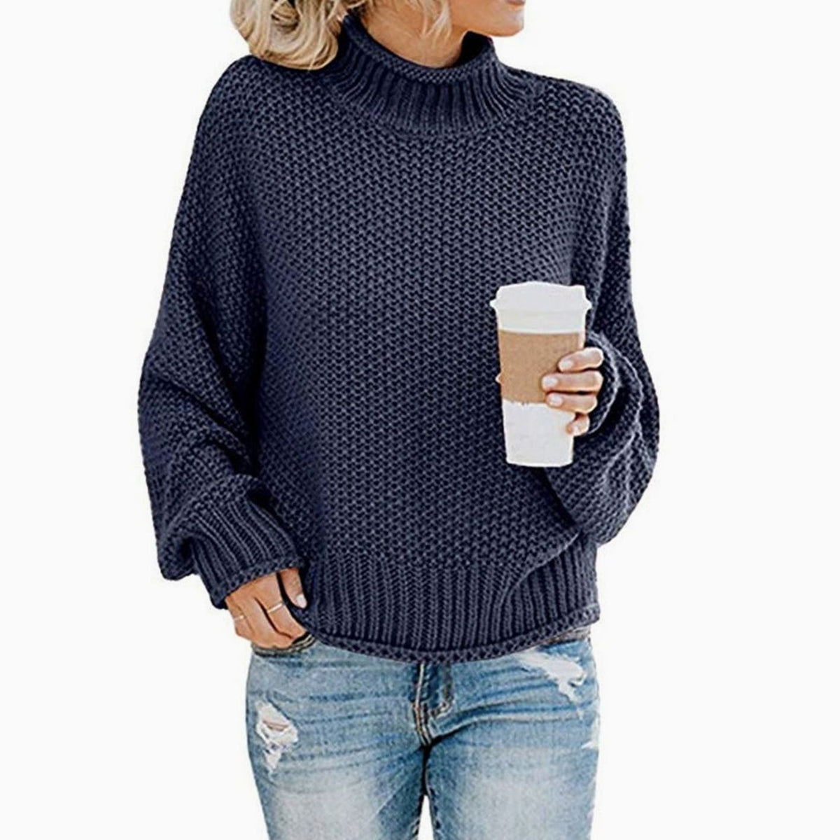 Turtleneck Long Sleeve Oversized Chunky Knit Sweater 9