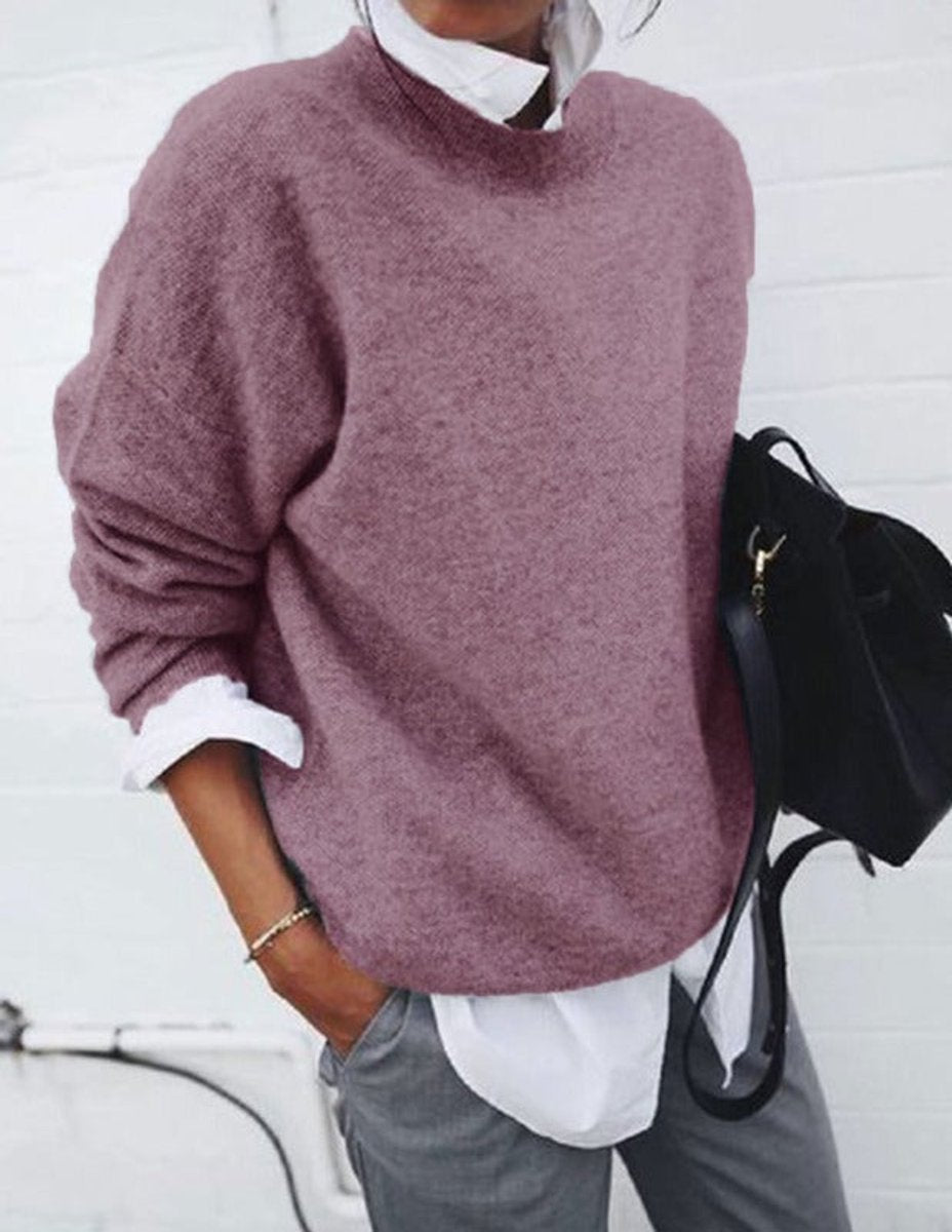Crew Neck Long Sleeve Drop Shoulder Oversized Knit Sweater 5