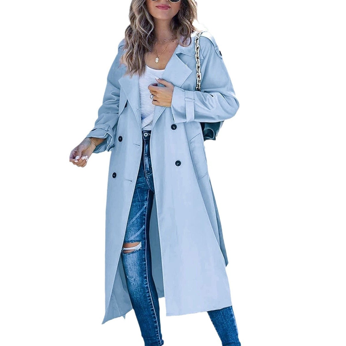 Double Breasted Belted Longline Trench Coat 9