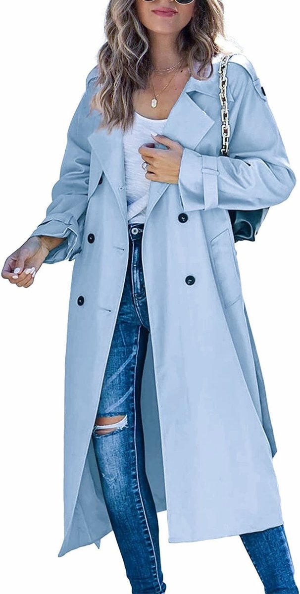 Double Breasted Belted Longline Trench Coat 10