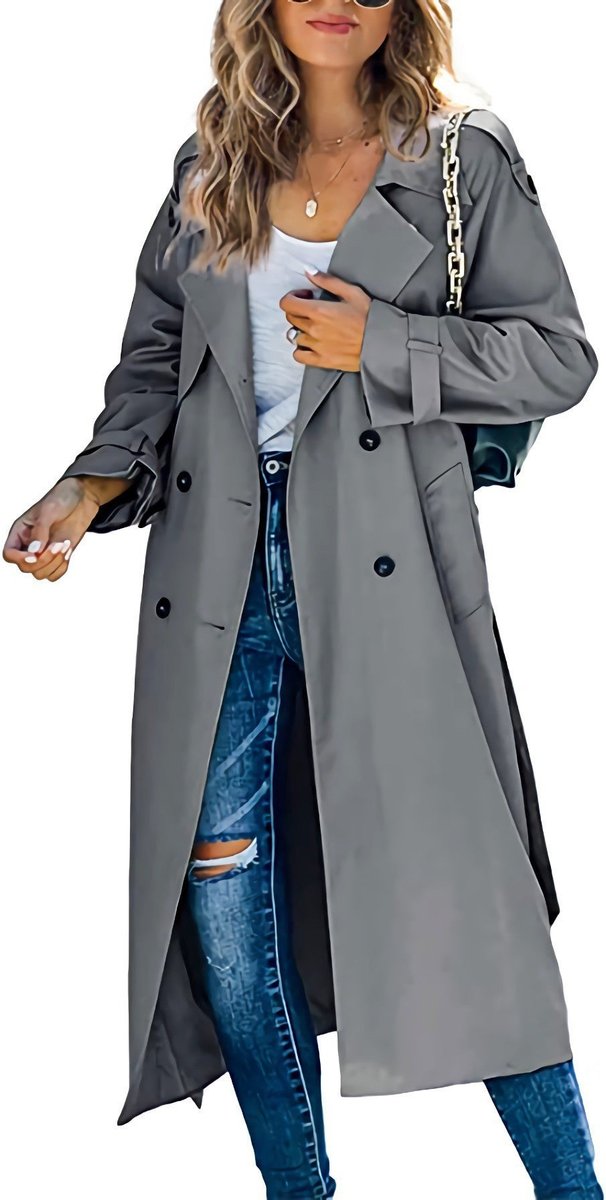 Double Breasted Belted Longline Trench Coat 12