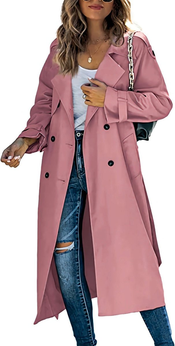 Double Breasted Belted Longline Trench Coat 13