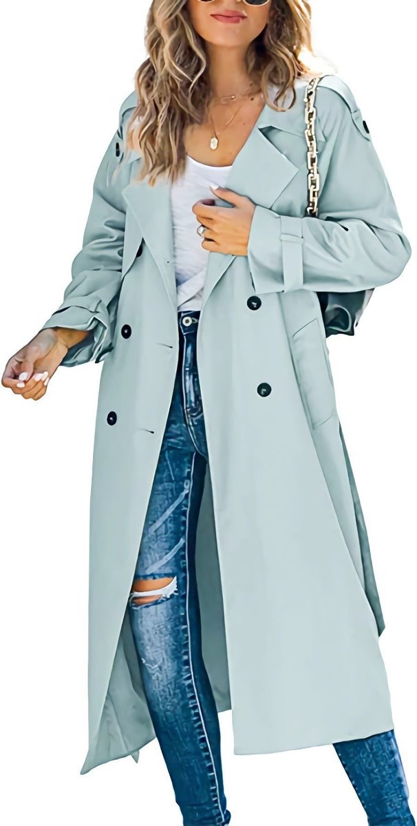 Double Breasted Belted Longline Trench Coat 4