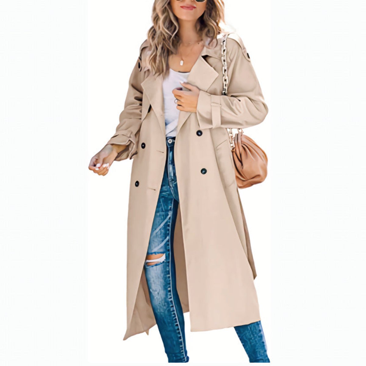 Double Breasted Belted Longline Trench Coat 6