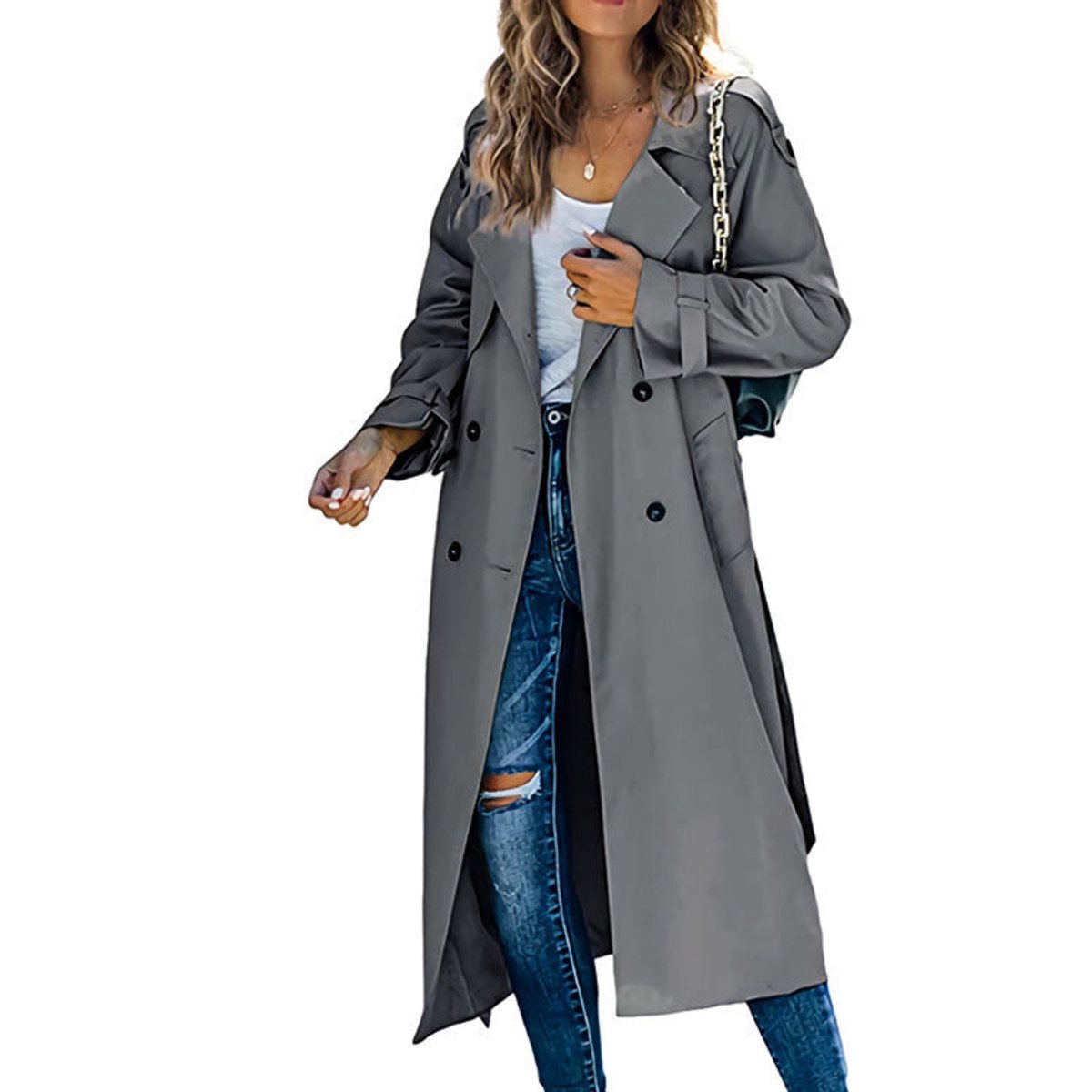 Double Breasted Belted Longline Trench Coat 7