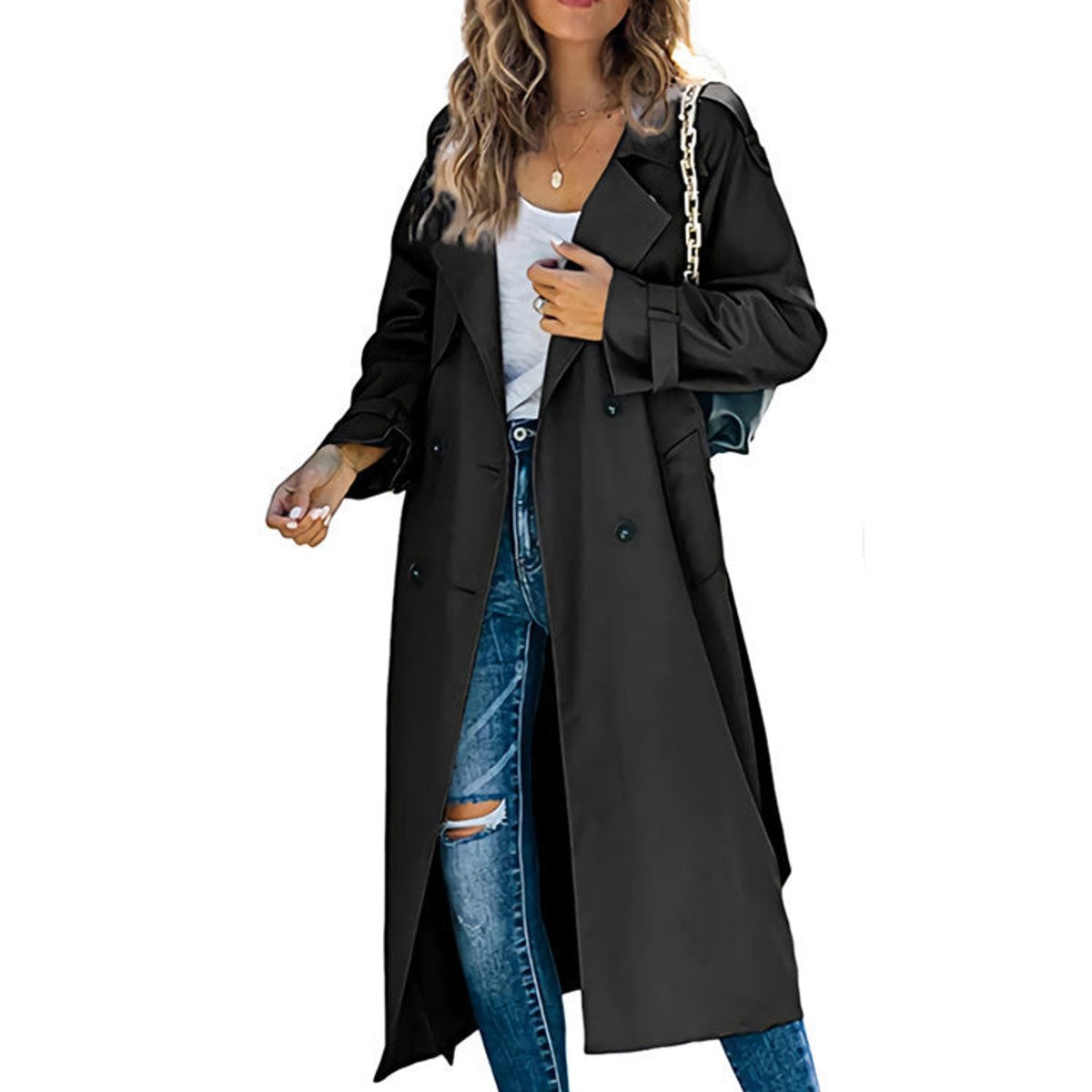 Double Breasted Belted Longline Trench Coat 8
