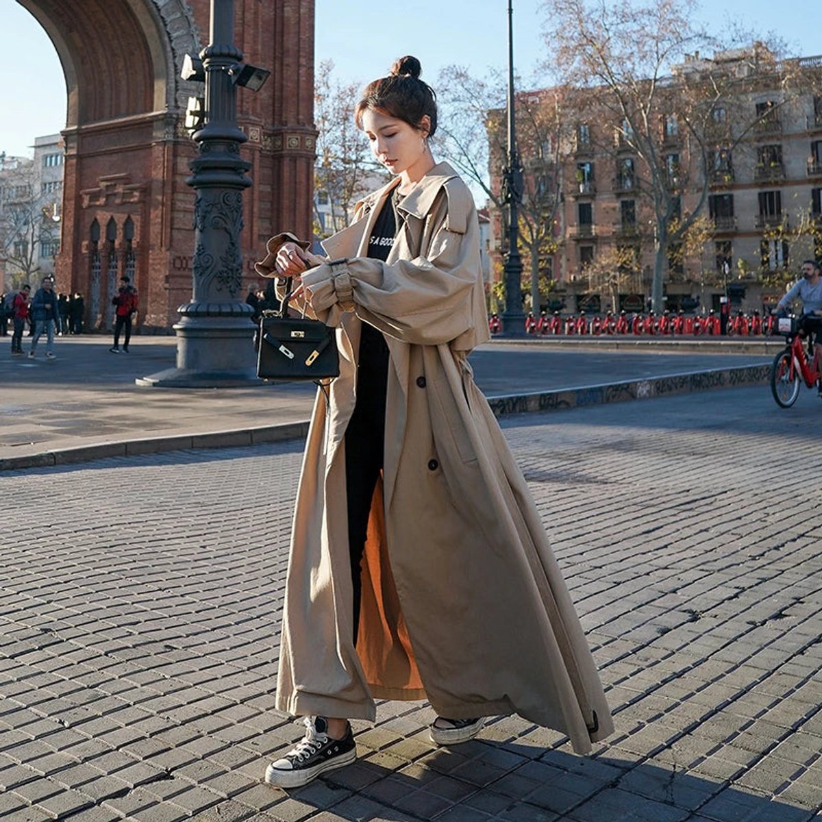 Double Breasted Belted Longline Oversized Trench Coat 5