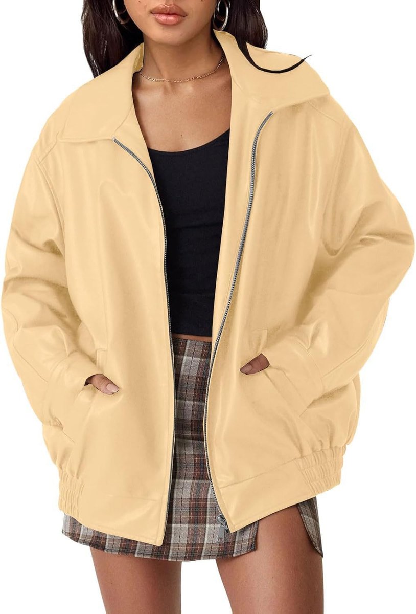 Faux Leather Zip Front Oversized Bomber Jacket 10