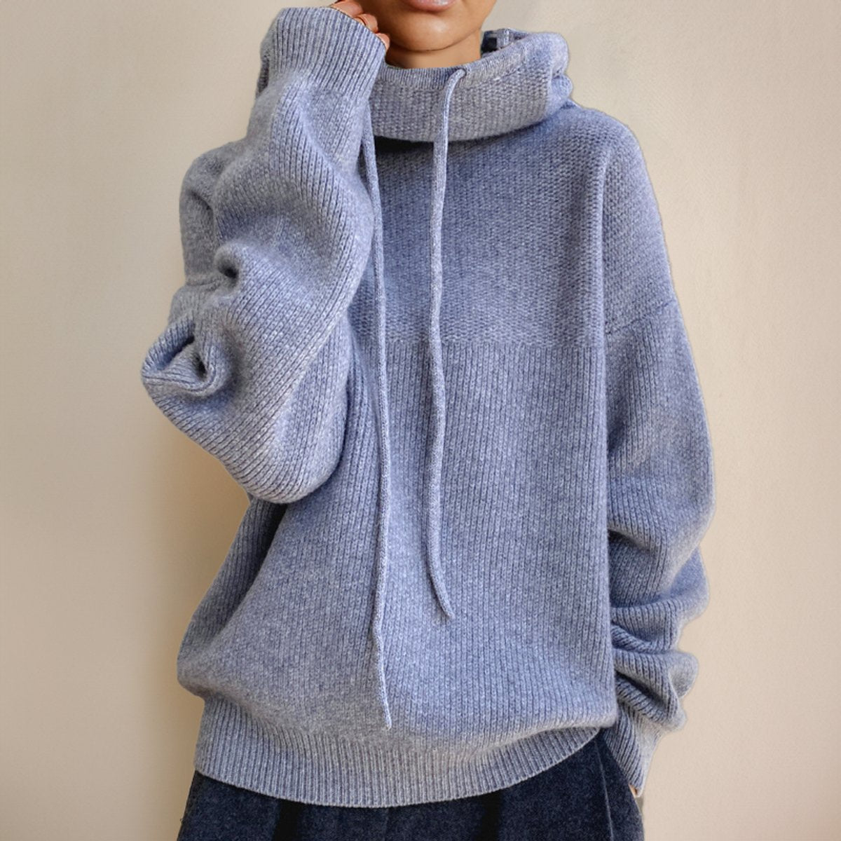 Hooded Drawstring Oversized Long Sleeve Knit Sweater 5