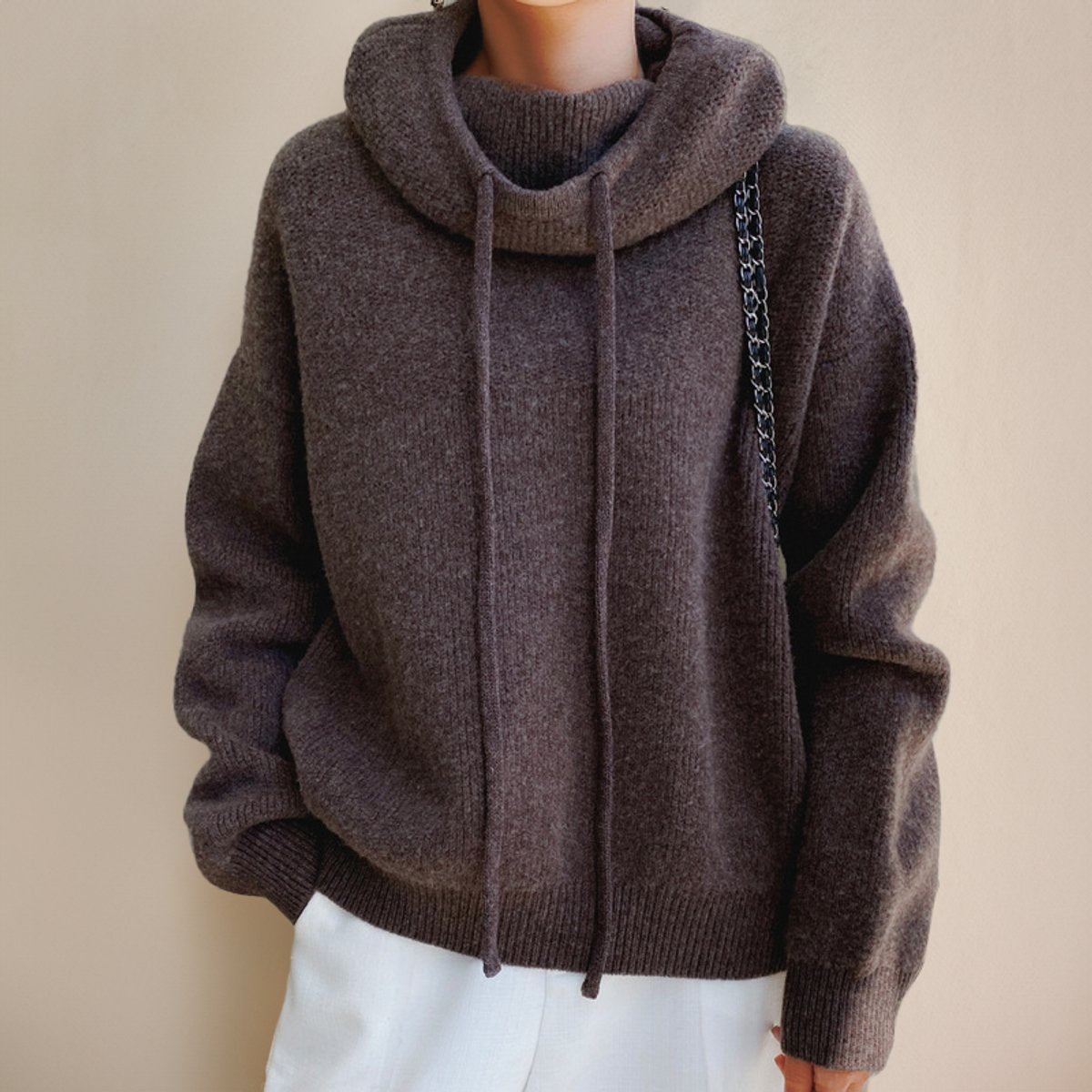 Hooded Drawstring Oversized Long Sleeve Knit Sweater 7