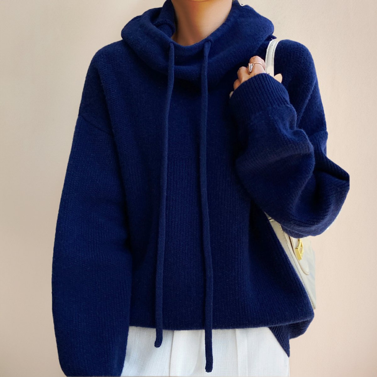 Hooded Drawstring Oversized Long Sleeve Knit Sweater 8