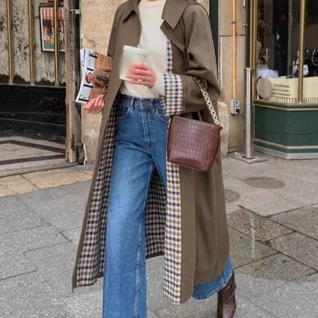 Plaid Lined Lapel Longline Oversized Trench Coat 2