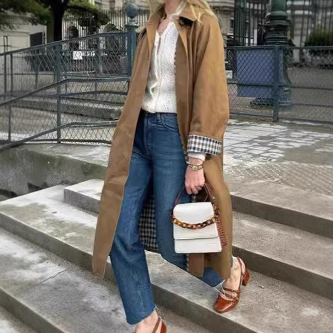 Plaid Lined Lapel Longline Oversized Trench Coat 4