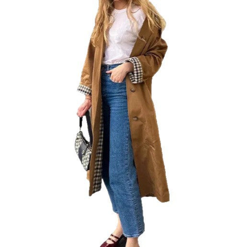 Plaid Lined Lapel Longline Oversized Trench Coat 5