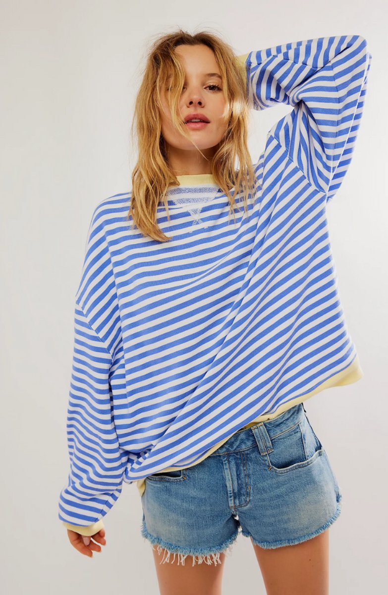 Striped Boat Neck Long Sleeve Oversized Pullover Sweater