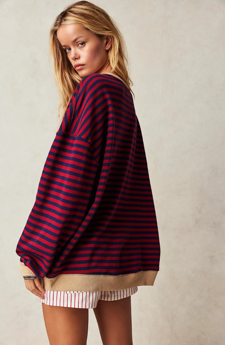 Striped Boat Neck Long Sleeve Oversized Pullover Sweater 6