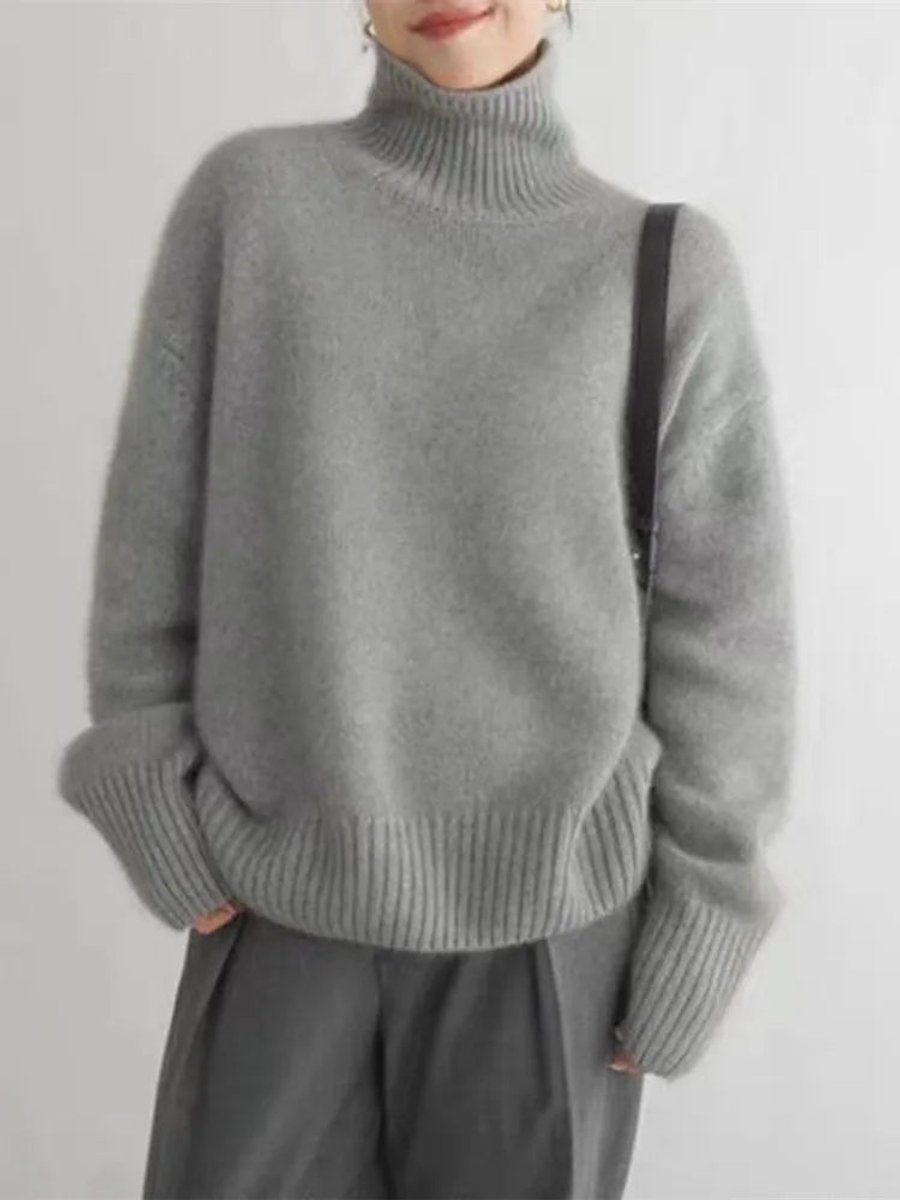 Oversized Turtleneck Drop Shoulder Knit Sweater 4