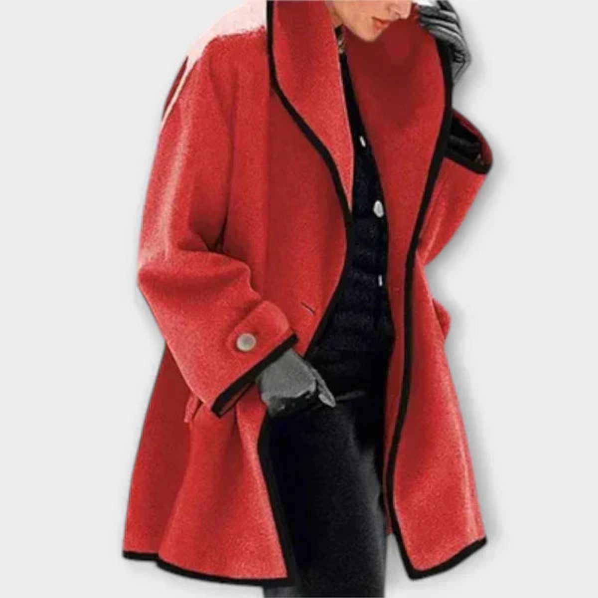 Shawl Collar Contrast Trim A-Line Swing Coat 3