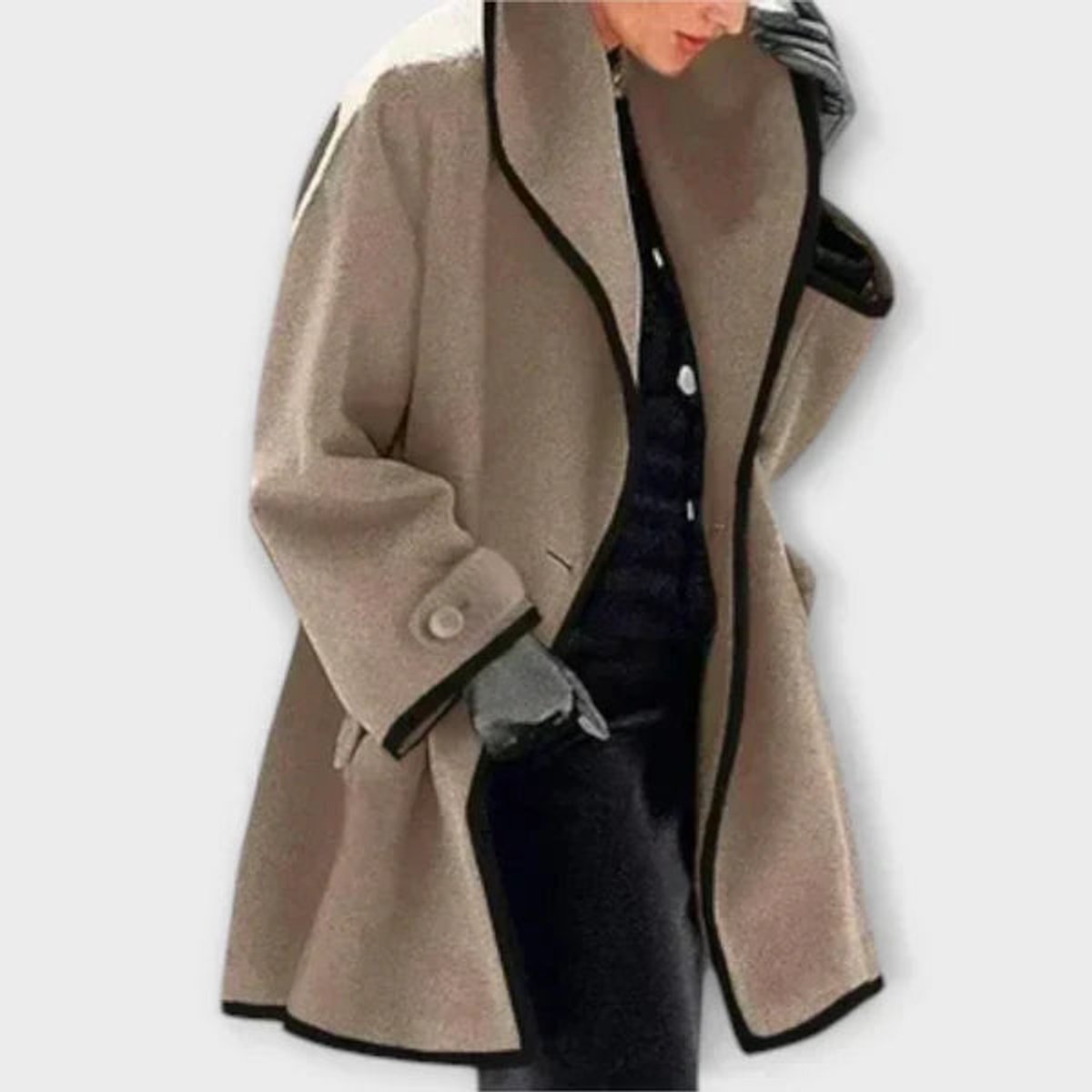 Shawl Collar Contrast Trim A-Line Swing Coat 4