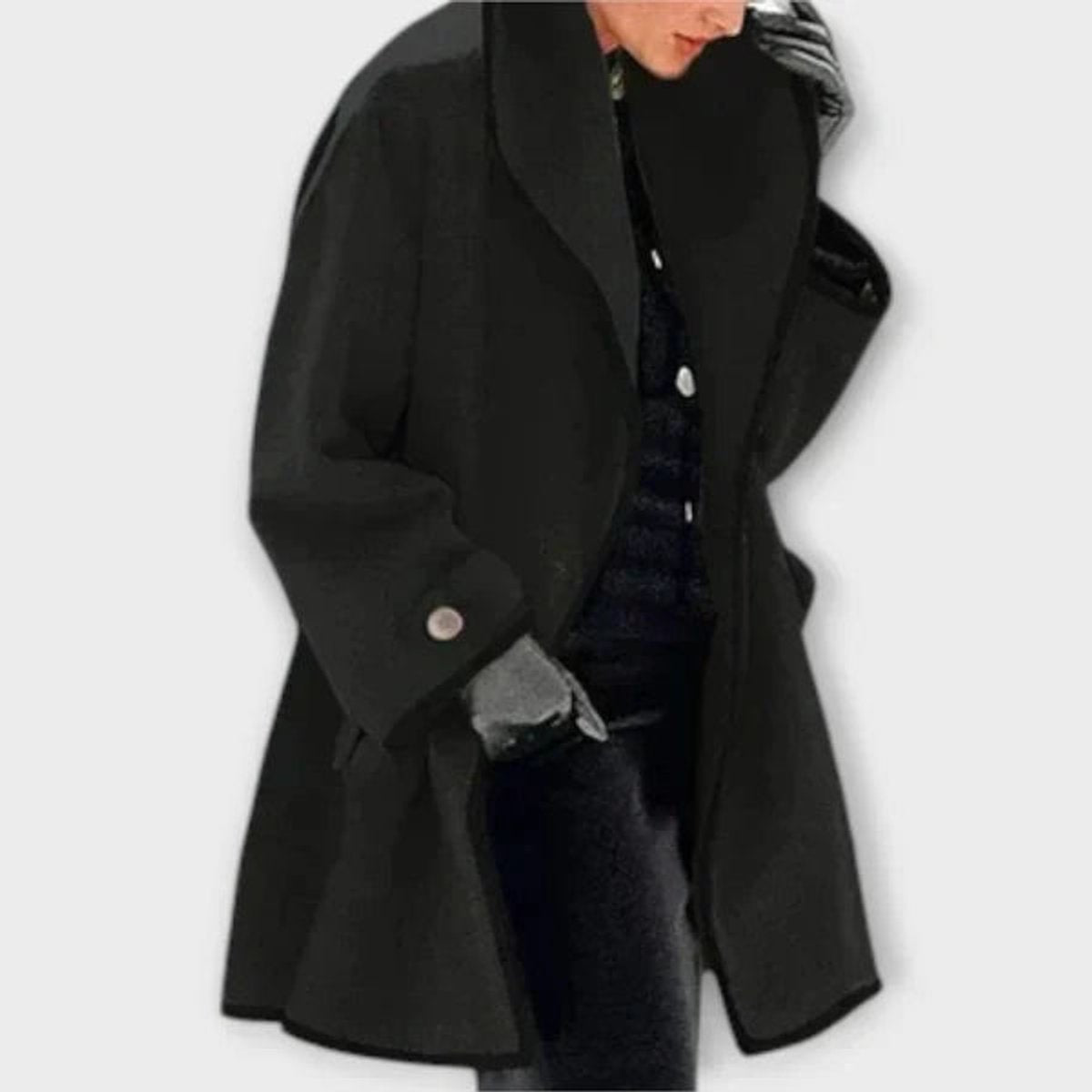 Shawl Collar Contrast Trim A-Line Swing Coat 8