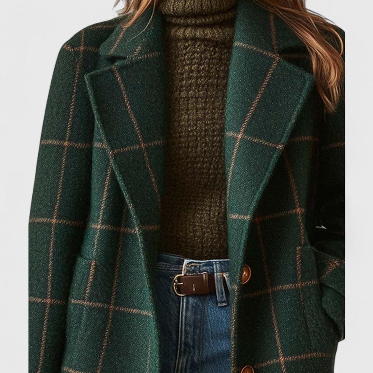 Windowpane Check Notch Lapel Longline Coat 2