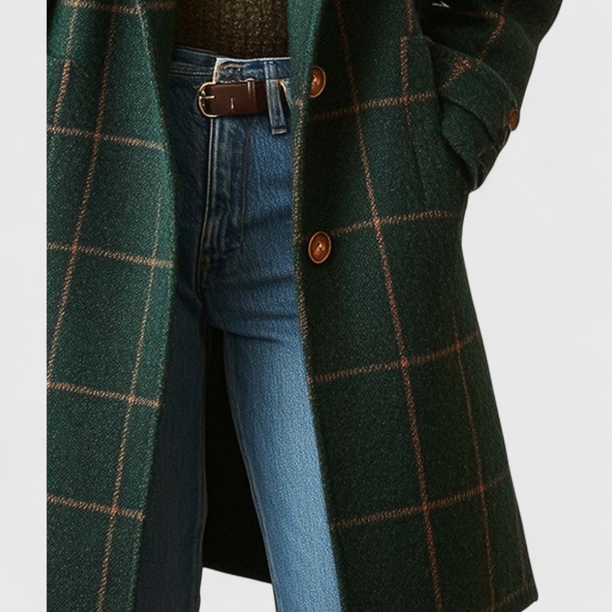 Windowpane Check Notch Lapel Longline Coat 4