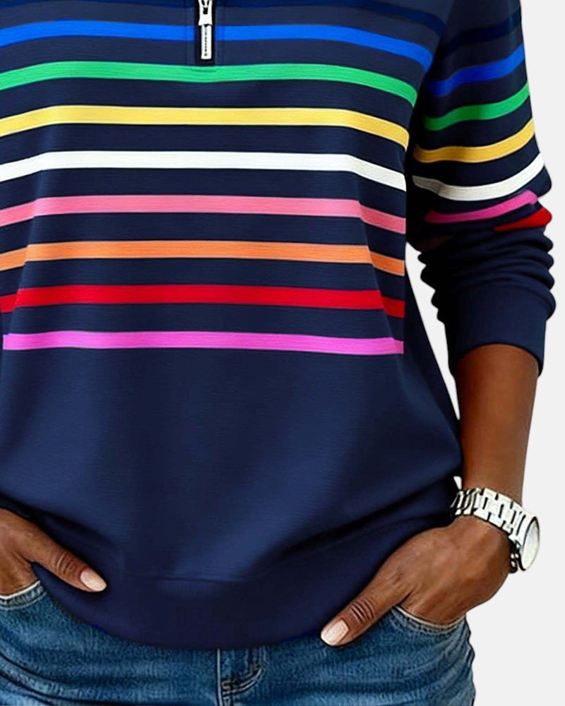 Quarter Zip Rainbow Striped Sweatshirt 10