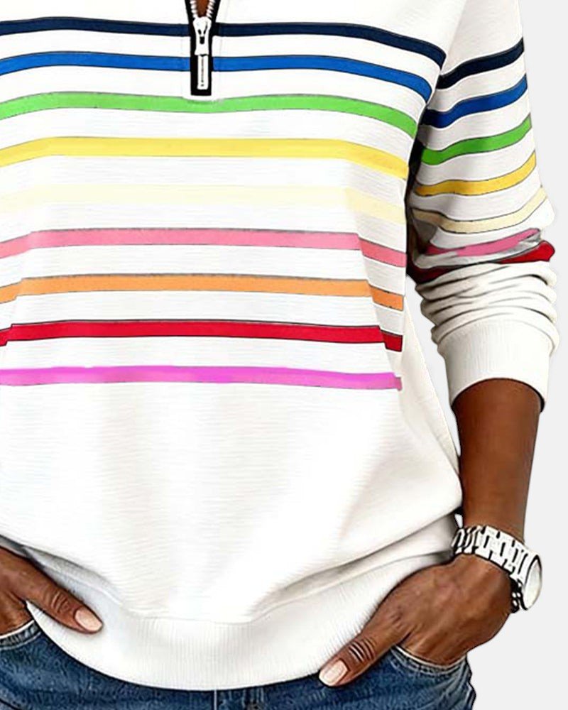 Quarter Zip Rainbow Striped Sweatshirt 12