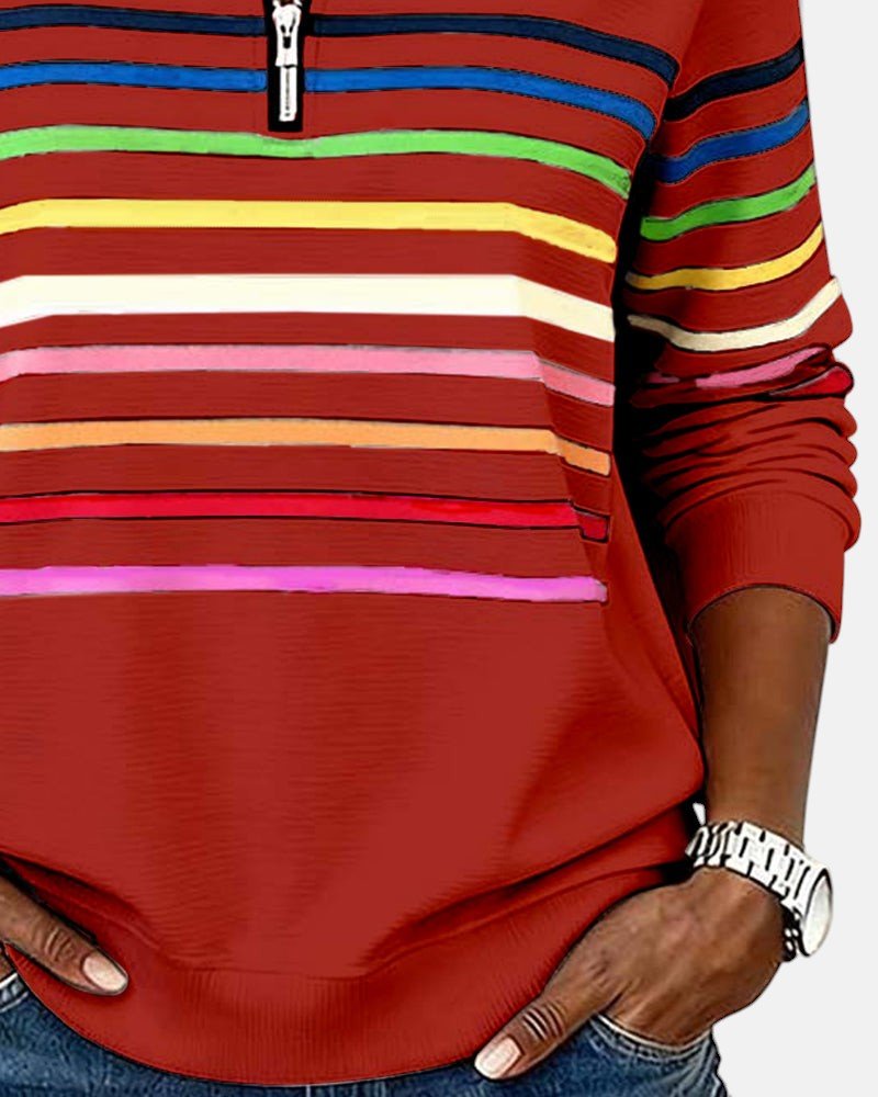 Quarter Zip Rainbow Striped Sweatshirt 14