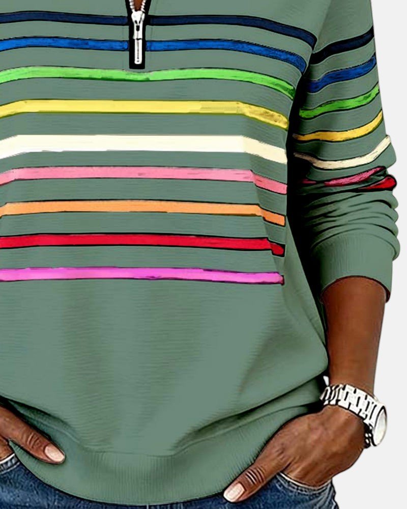Quarter Zip Rainbow Striped Sweatshirt 17