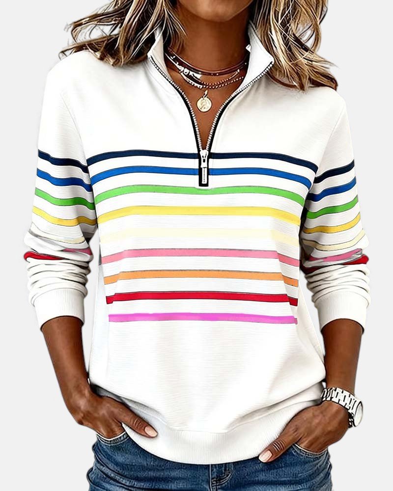 Quarter Zip Rainbow Striped Sweatshirt 3