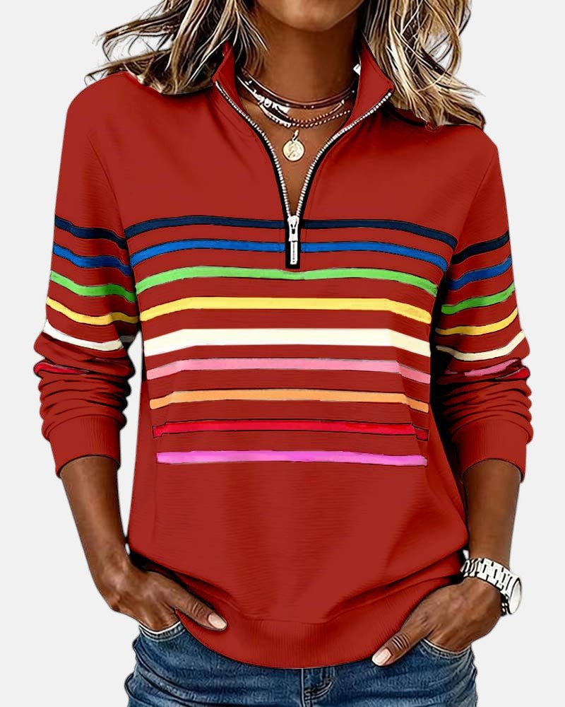 Quarter Zip Rainbow Striped Sweatshirt 4