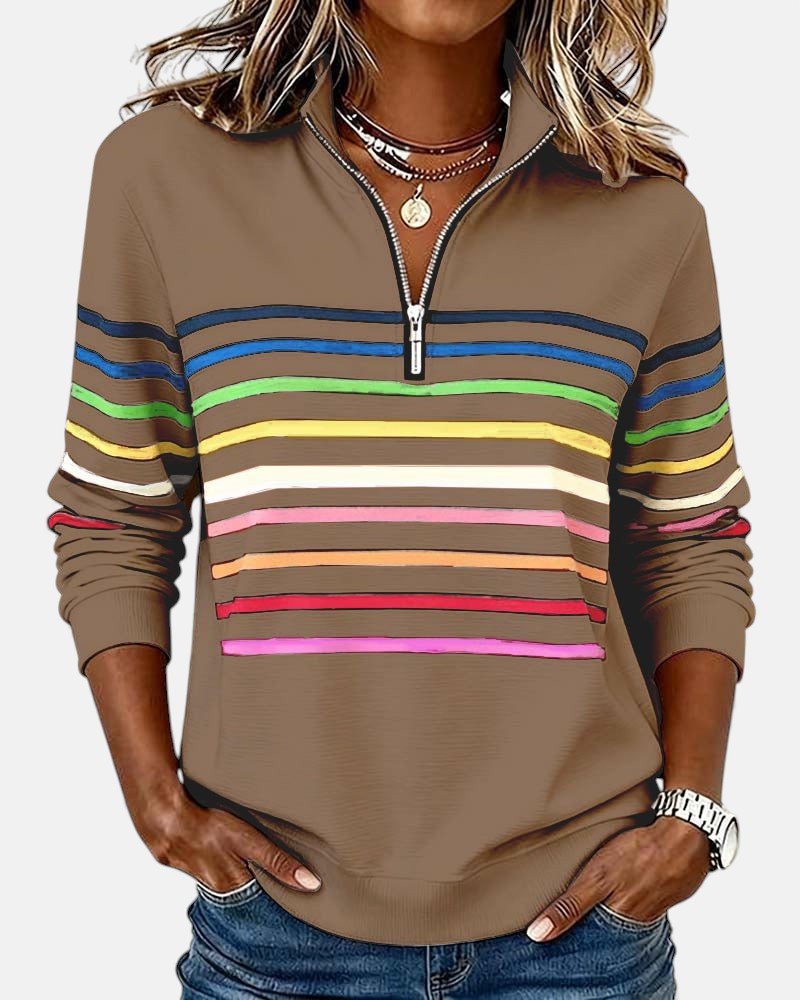 Quarter Zip Rainbow Striped Sweatshirt 5