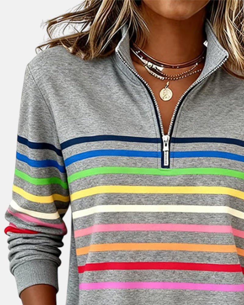 Quarter Zip Rainbow Striped Sweatshirt 7