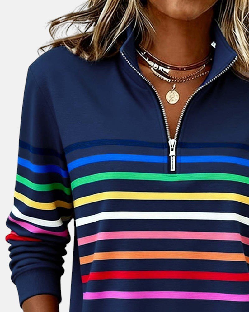 Quarter Zip Rainbow Striped Sweatshirt 9