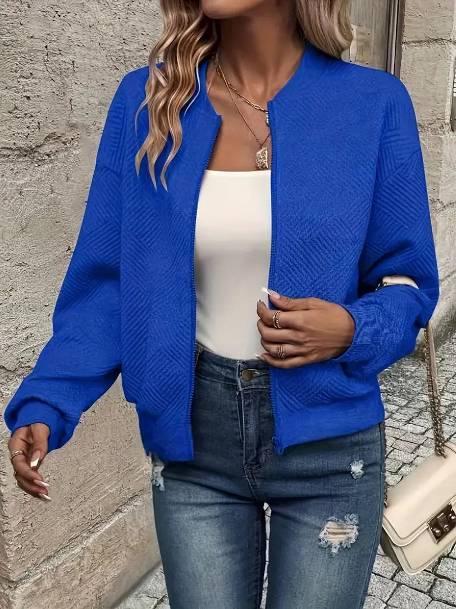 Textured Zip Front Long Sleeve Bomber Jacket 12
