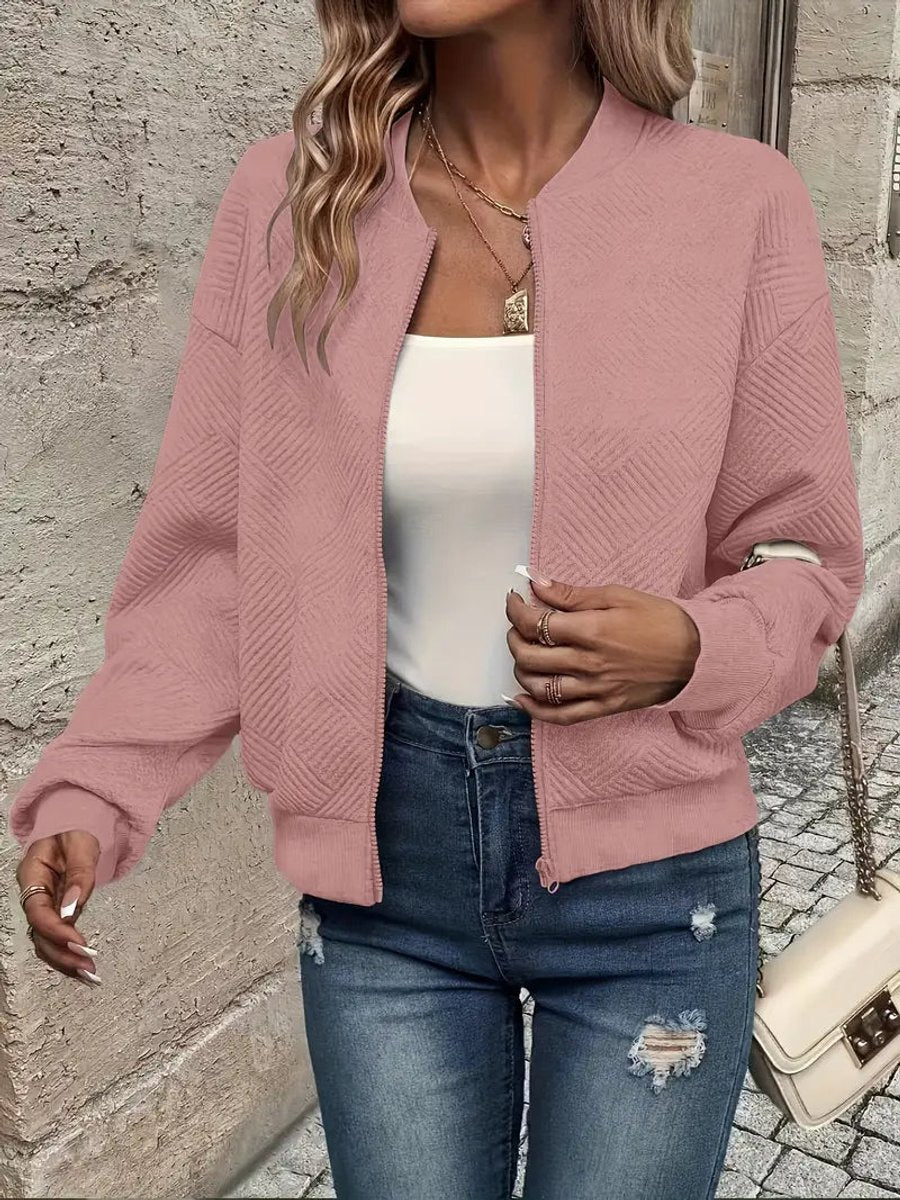 Textured Zip Front Long Sleeve Bomber Jacket 6