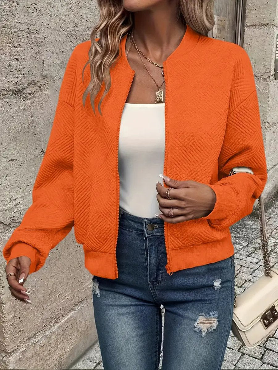 Textured Zip Front Long Sleeve Bomber Jacket 7